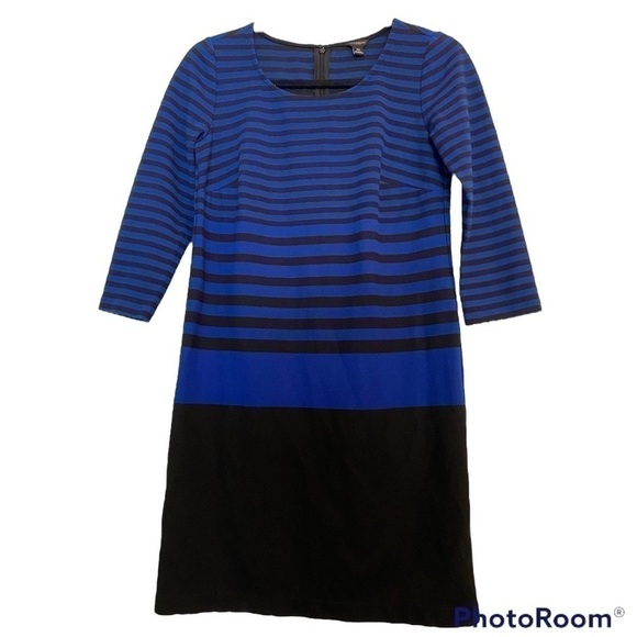 ANN TAYLOR BLUE & BLACK HORIZONTAL STRIPED DRESS SIZE XS - Picture 1 of 6